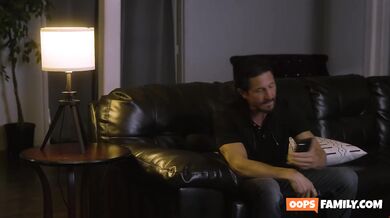 After a lengthy day at work, she astonished her stepdad with a blowjob and a smo